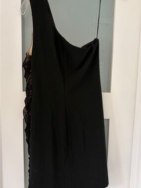 Black Halo Black One-Shoulder Ruffle-Trim Dress